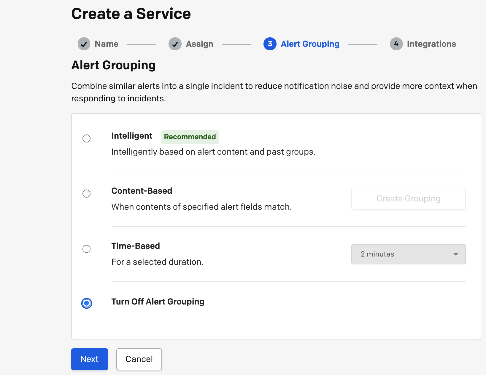 Choose the Alert Grouping scheme